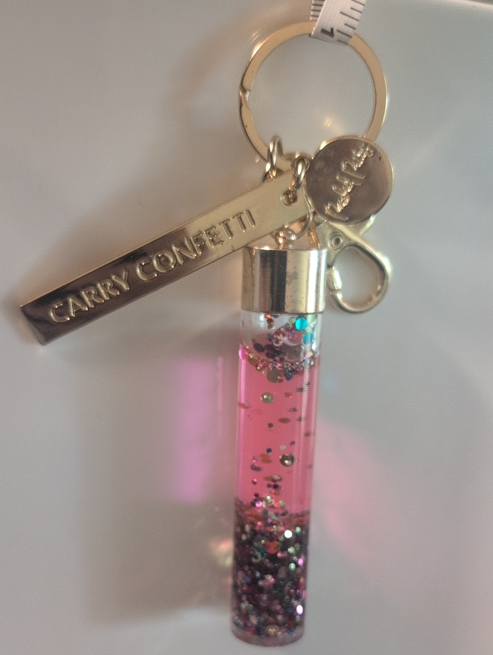 Packed Party Pink Glitter Confetti Vial Keyring with Gold Hardware